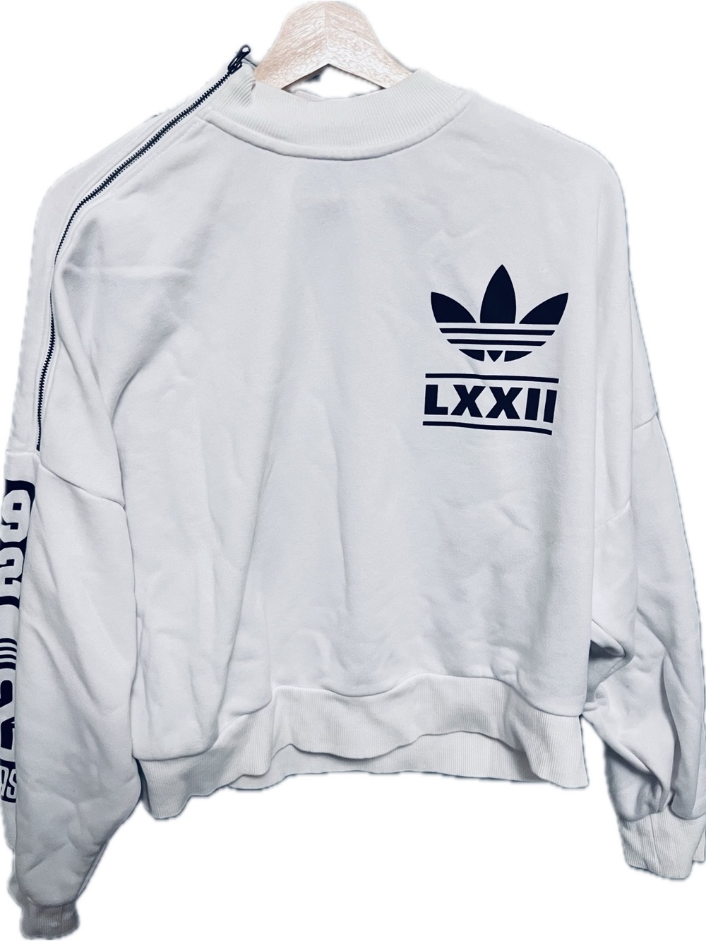 adidas Originals White Crewneck Sweatshirt with Navy Trefoil and LXXII